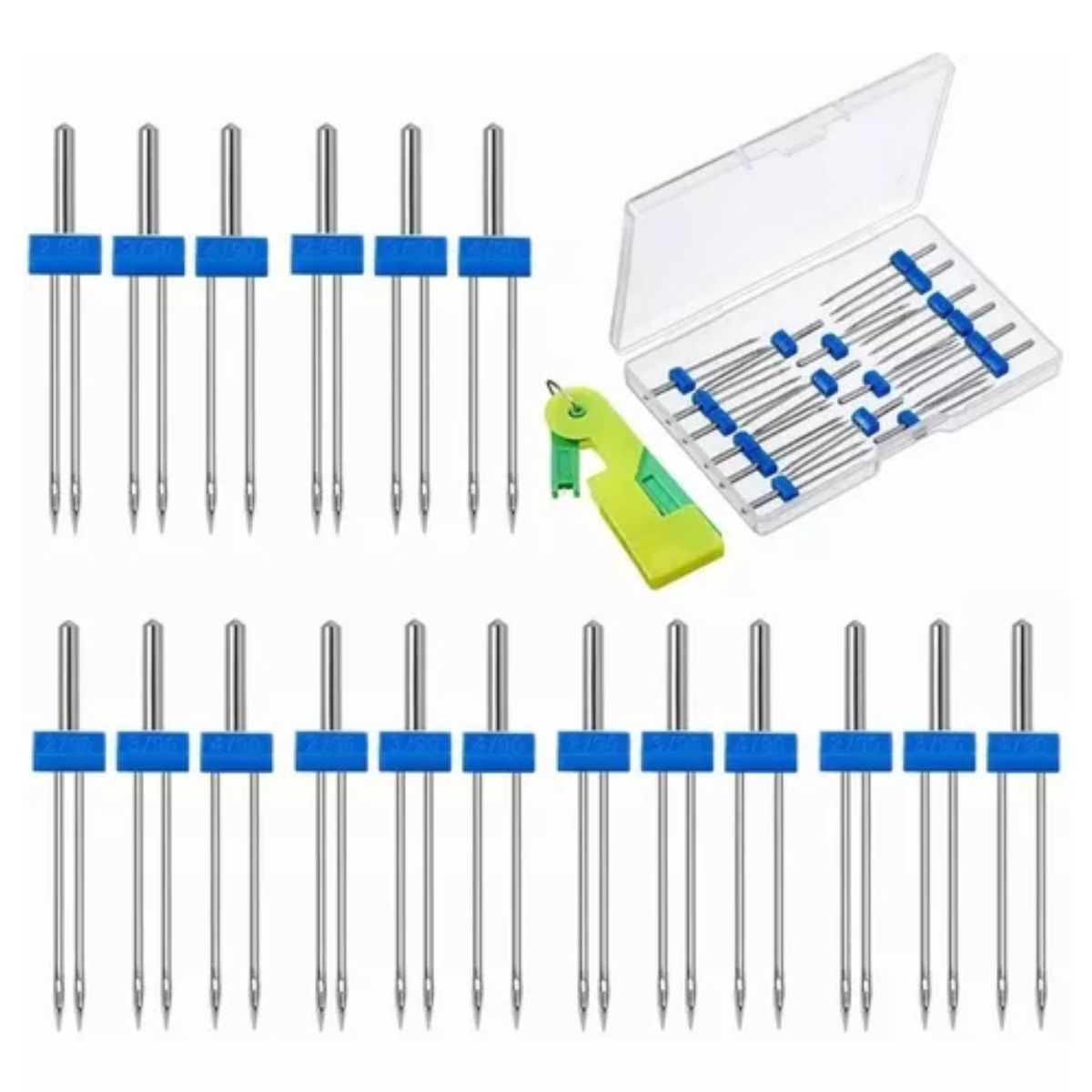 GENERICO - Agujas Dobles De Coser Con Enhebrador De Aguja 19 Pzas Kit