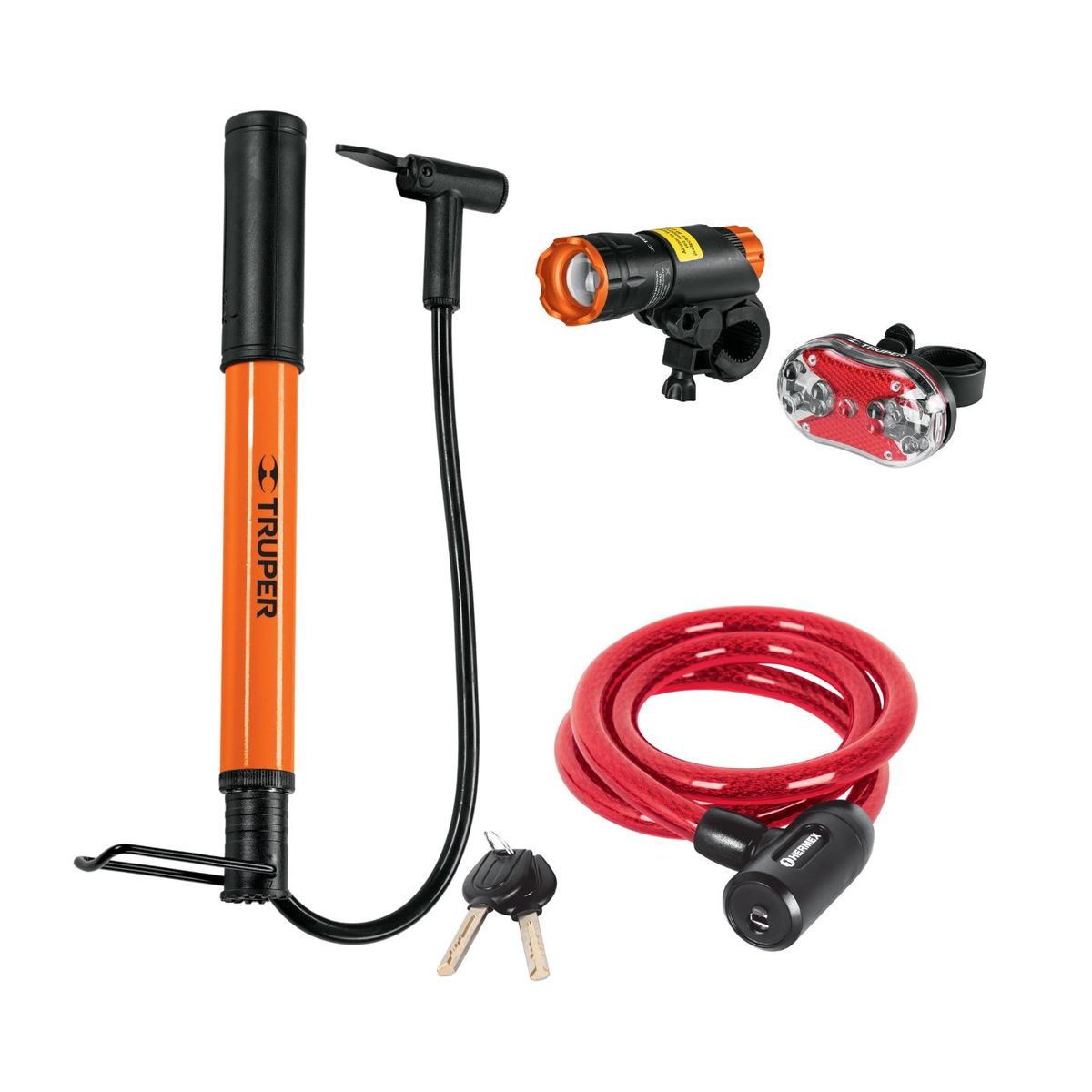 GENERICO - Kit Inflador 60 Psi con luces y cadena para bicicleta Truper