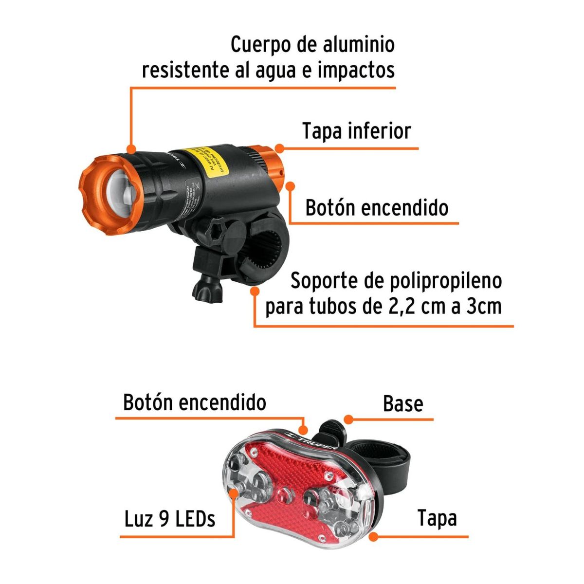 GENERICO - Kit Inflador 60 Psi con luces y cadena para bicicleta Truper