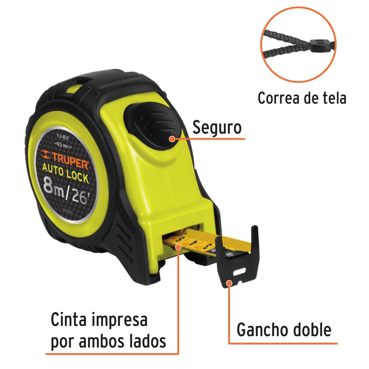 TRUPER - Wincha Cinta Métrica 8m Contra impacto TRUPER