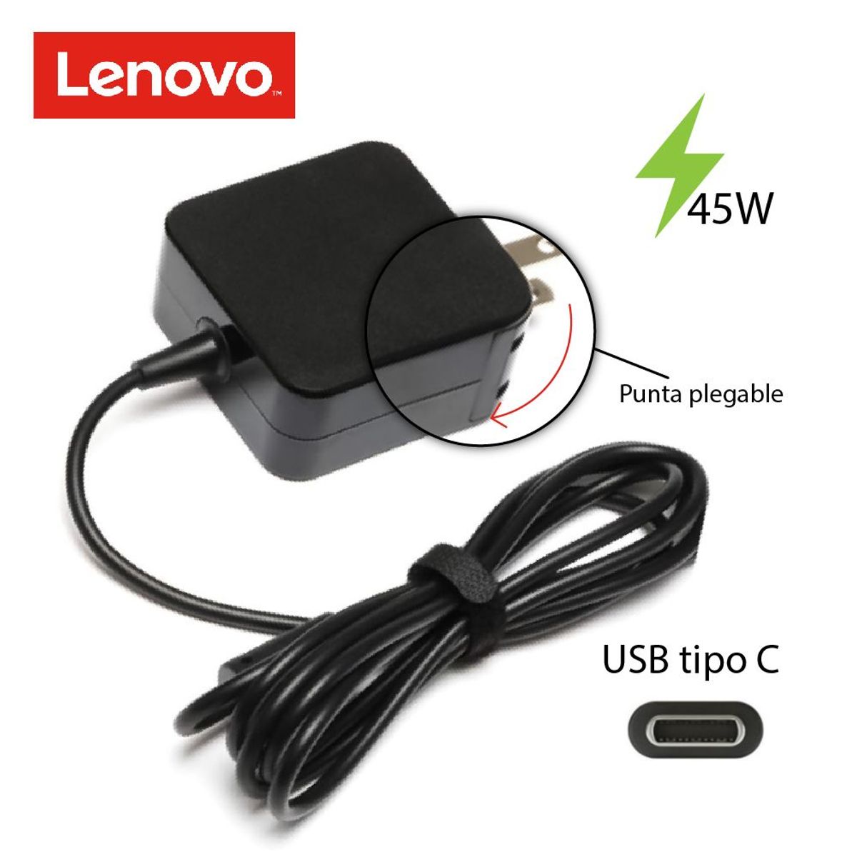 GENERICO - Cargador Laptop Lenovo 20V 2-25A Tipo C 45w Retráctil