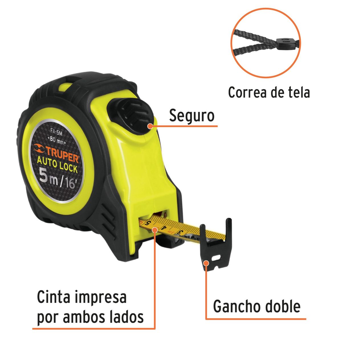 TRUPER - Wincha Cinta Métrica 5m contra impactos cinta 19m TRUPER