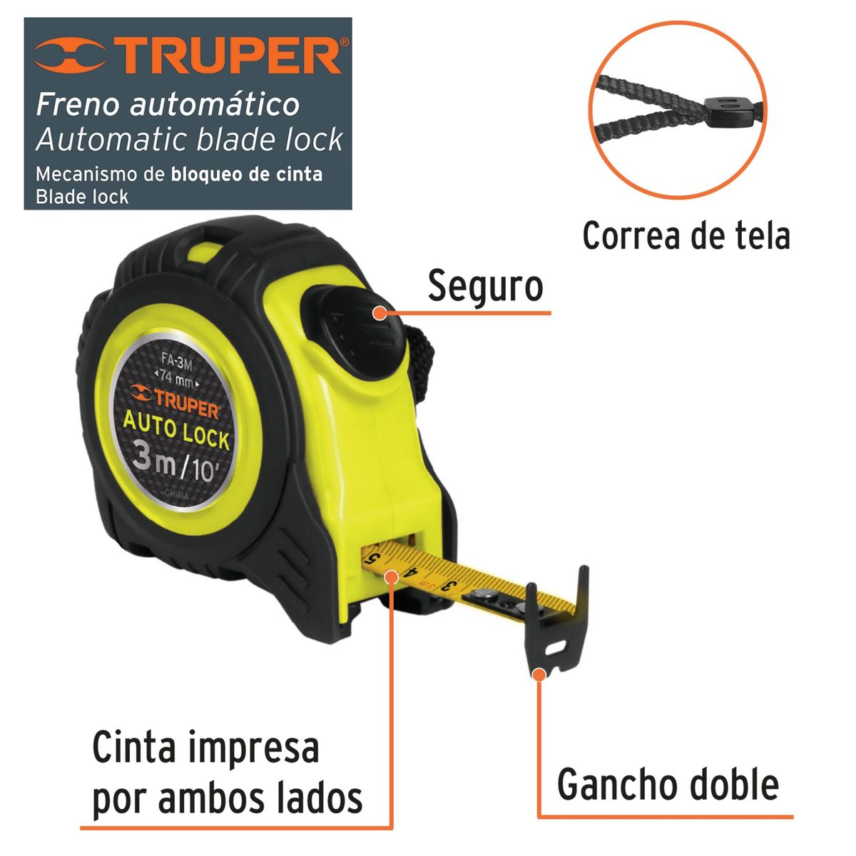 TRUPER - Wincha Cinta Métrica 3m contra impactos TRUPER