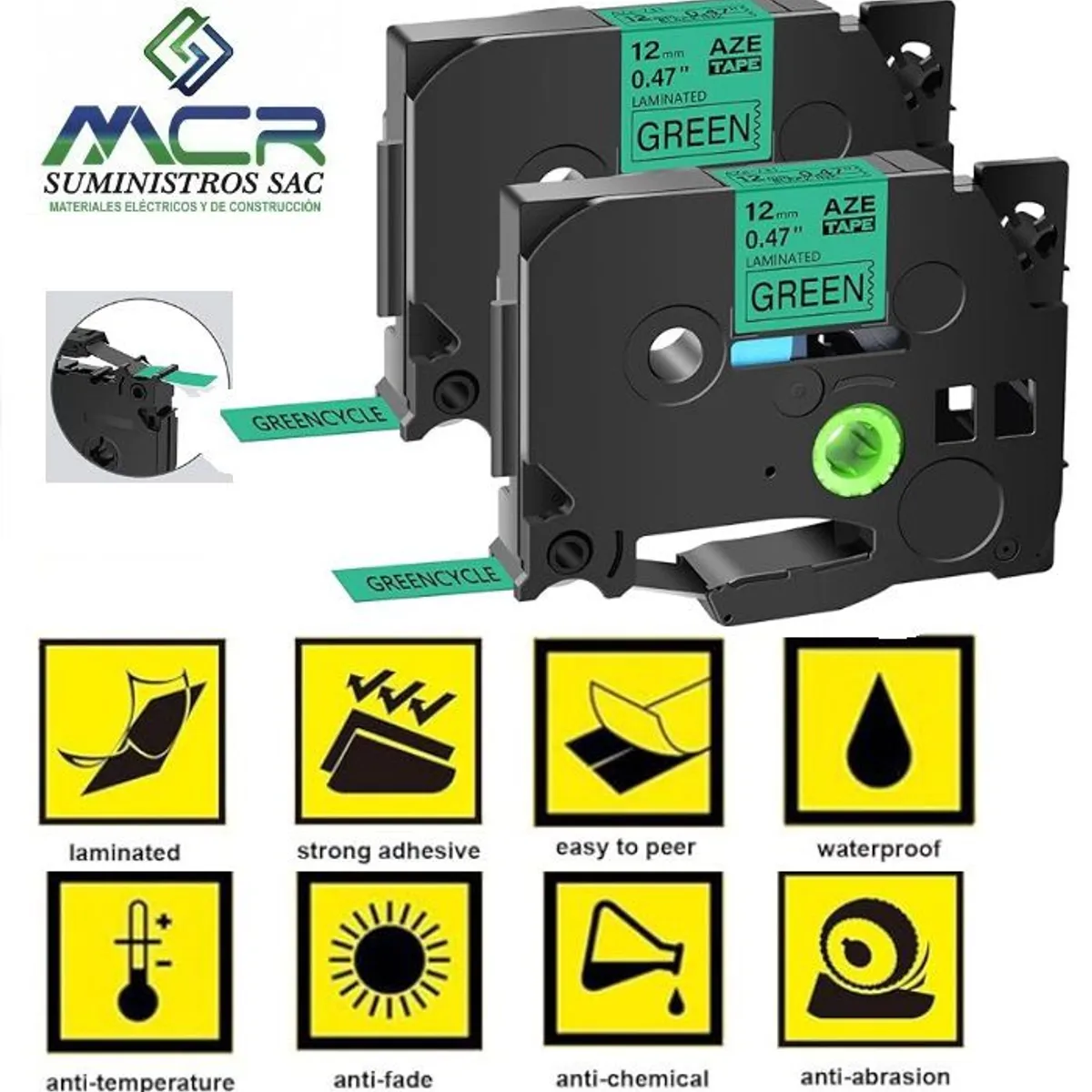 GENERICO - cinta 12MM X 8M VERDE compatible para rotulador brother