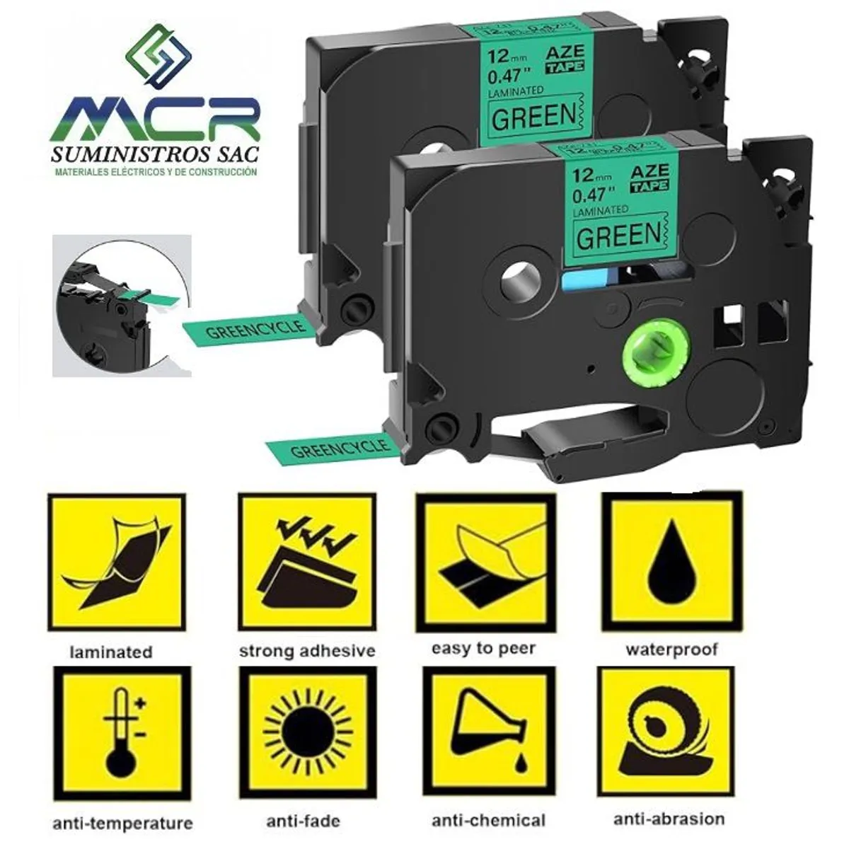 GENERICO - cinta 12MM X 8M VERDE compatible para rotulador brother