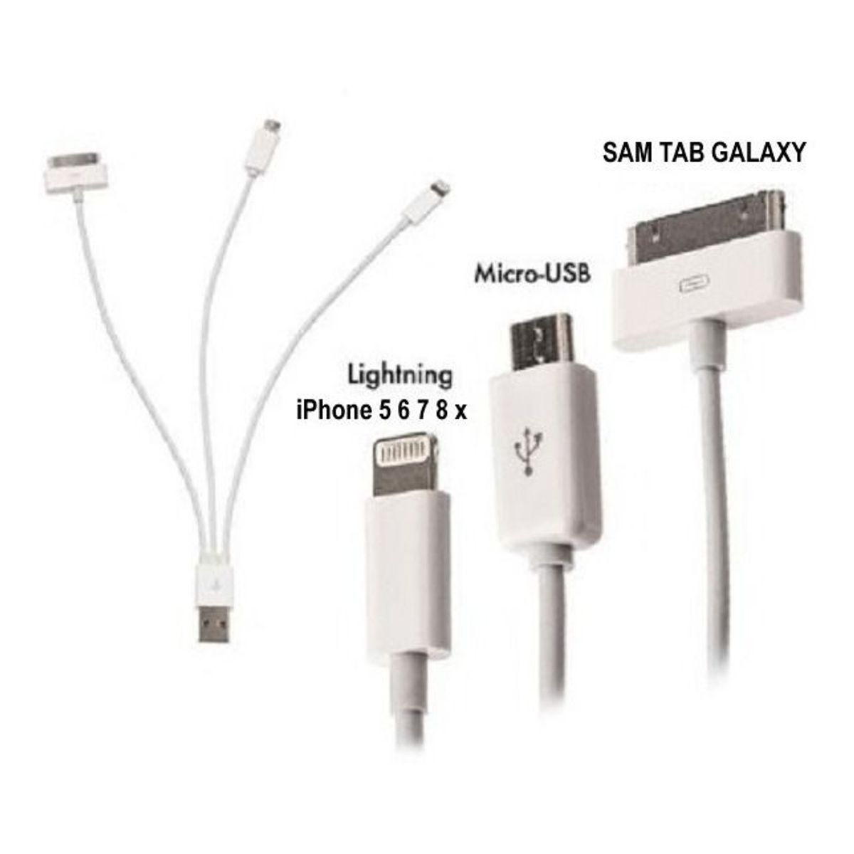 GENERICO - Cable usb con 3 conexiones micro usb v8/iphone4/5/6/7