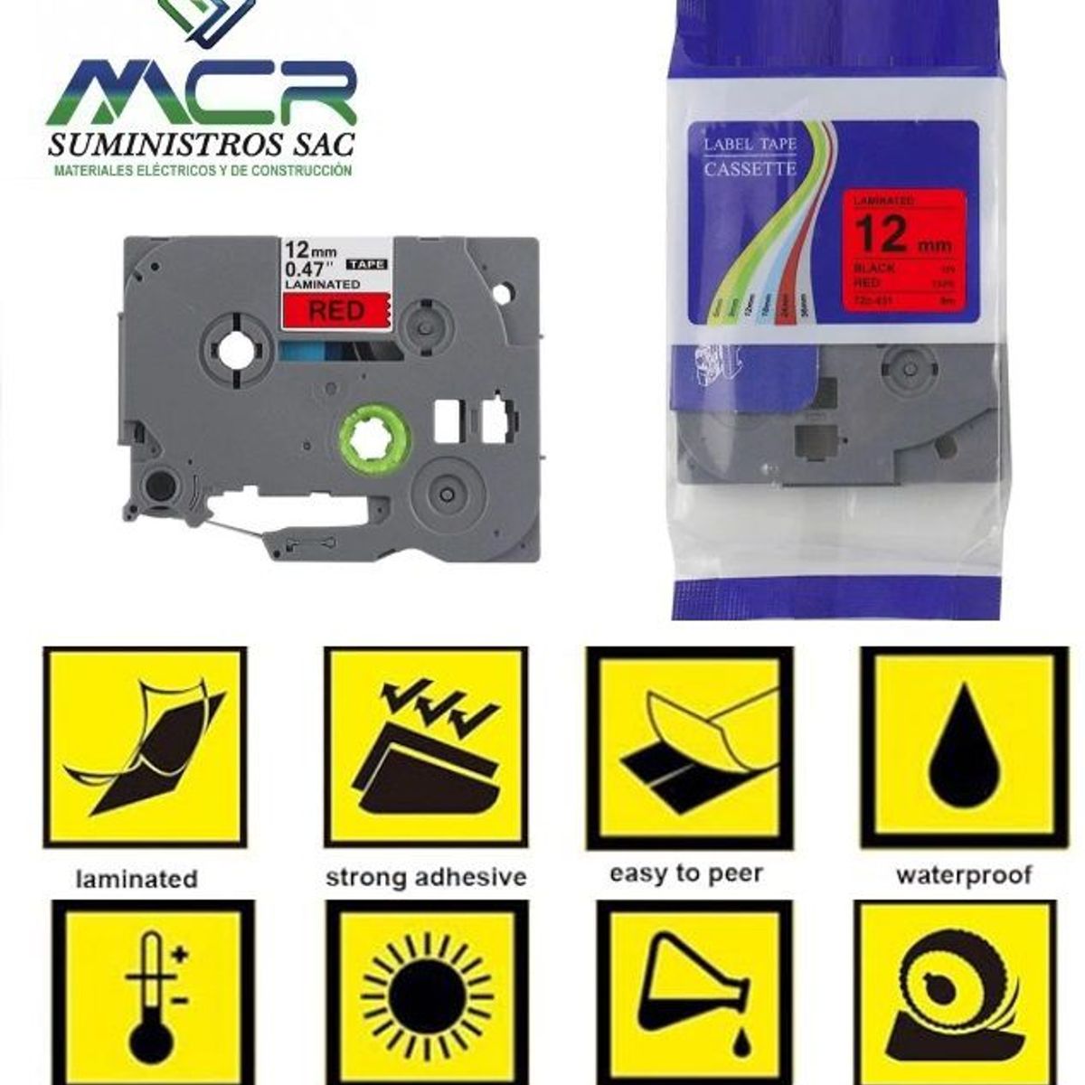 GENERICO - cinta 12MM X 8M ROJO compatible para rotulador brother