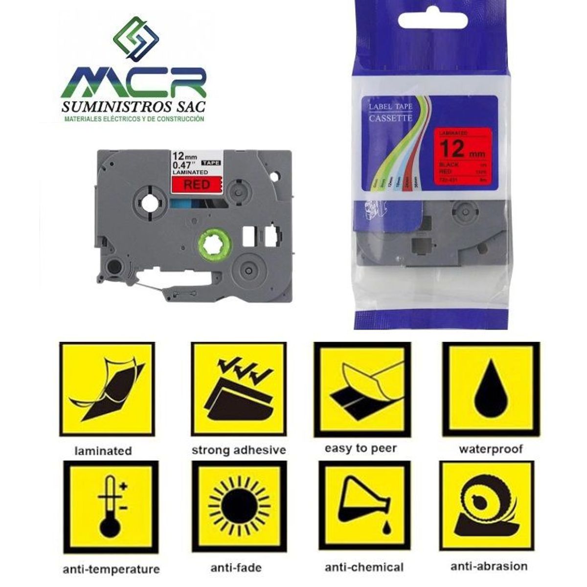 GENERICO - cinta 12MM X 8M ROJO compatible para rotulador brother