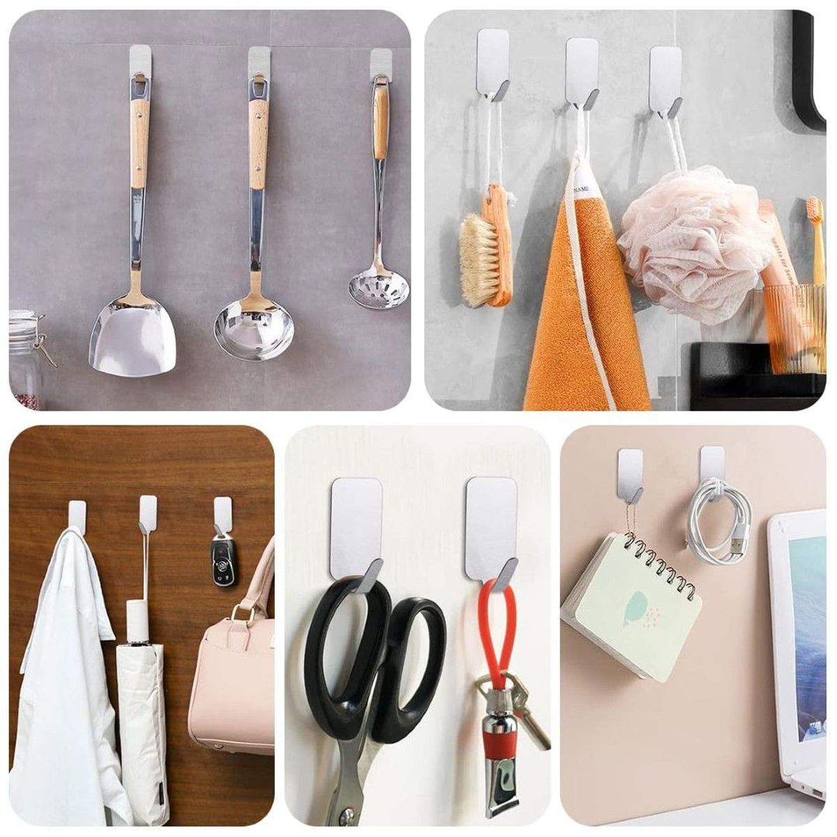 TODO FIT - Set de 3 ganchos autoadhesivos con diseño cuadrado – Organización práctica y moderna