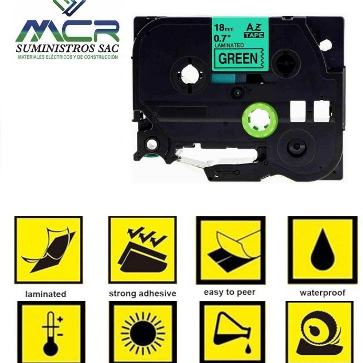 GENERICO - cinta 18MM X 8M VERDE compatible para rotulador brother