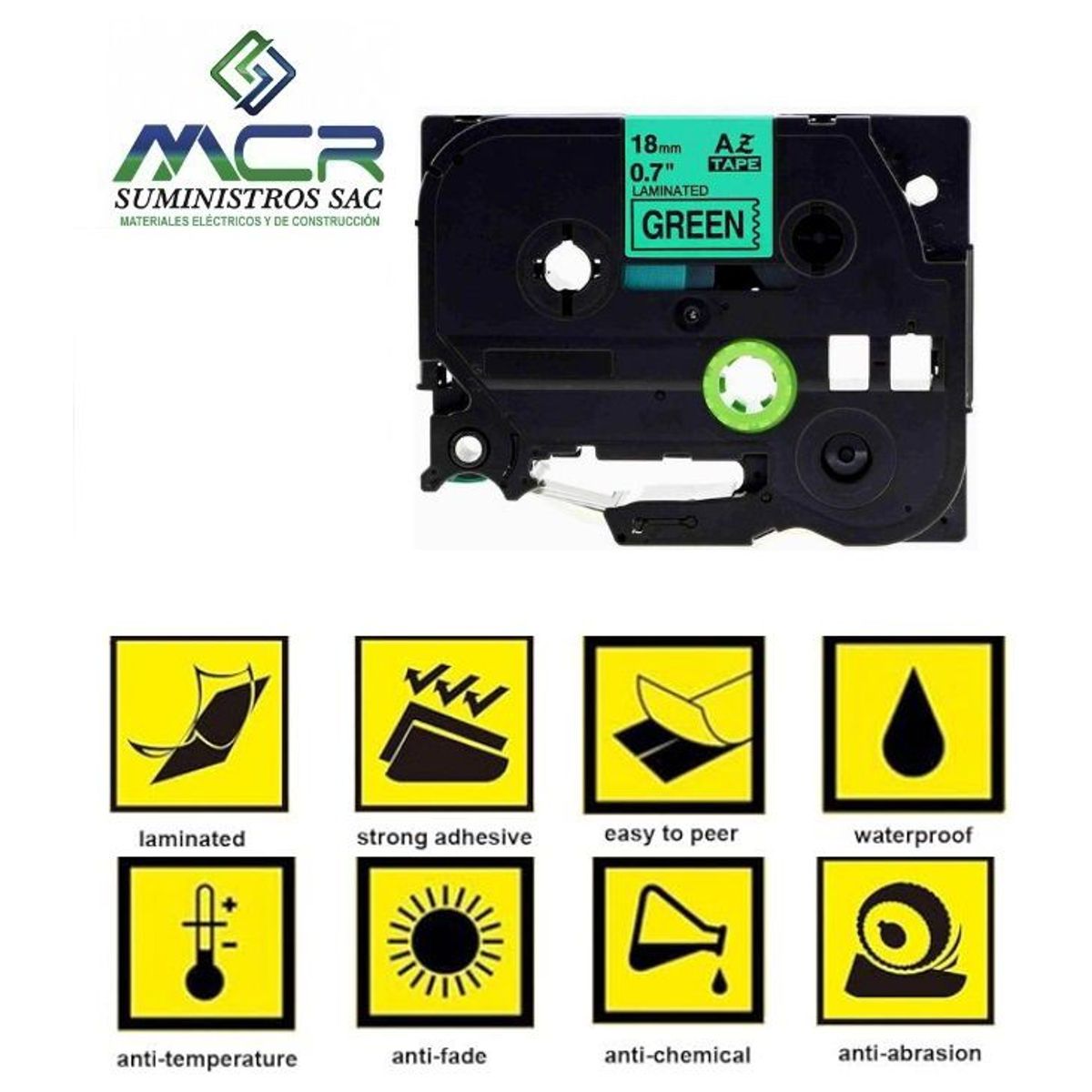 GENERICO - cinta 18MM X 8M VERDE compatible para rotulador brother