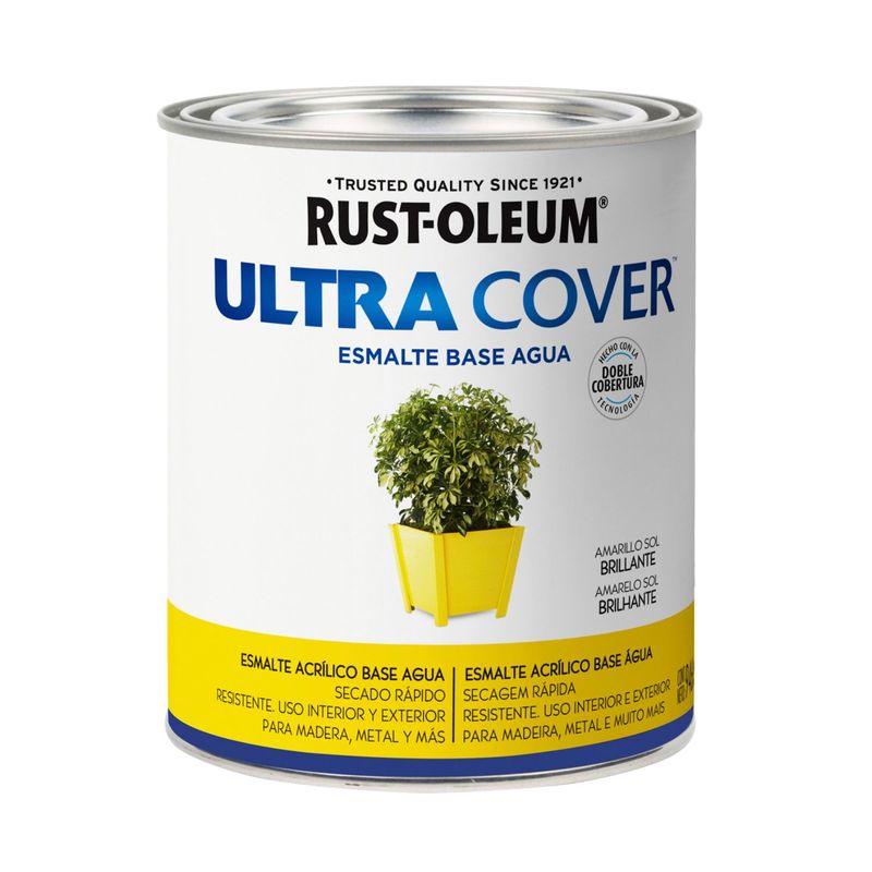 RUST OLEUM - Ultra Cover Esmalte al Agua Brochable Amarillo Sol Brill. 0,946 lts