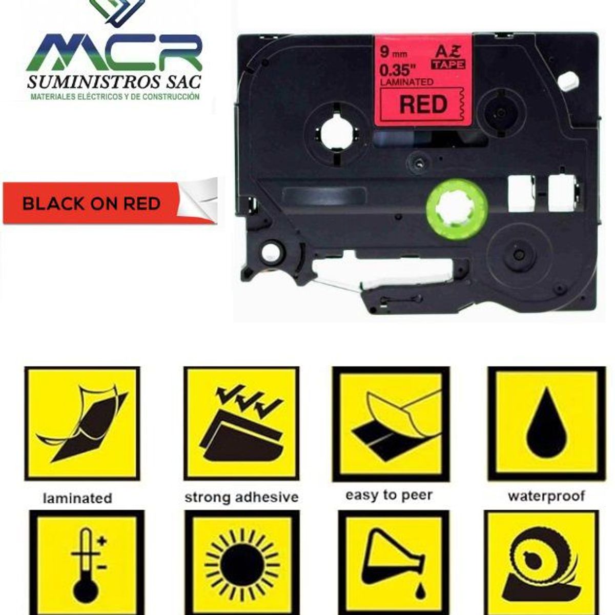 GENERICO - cinta 9MM X 8M ROJO compatible para rotulador brother