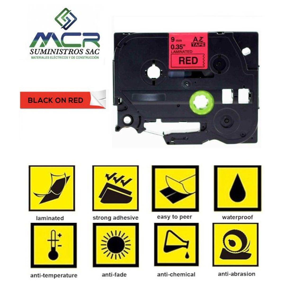 GENERICO - cinta 9MM X 8M ROJO compatible para rotulador brother