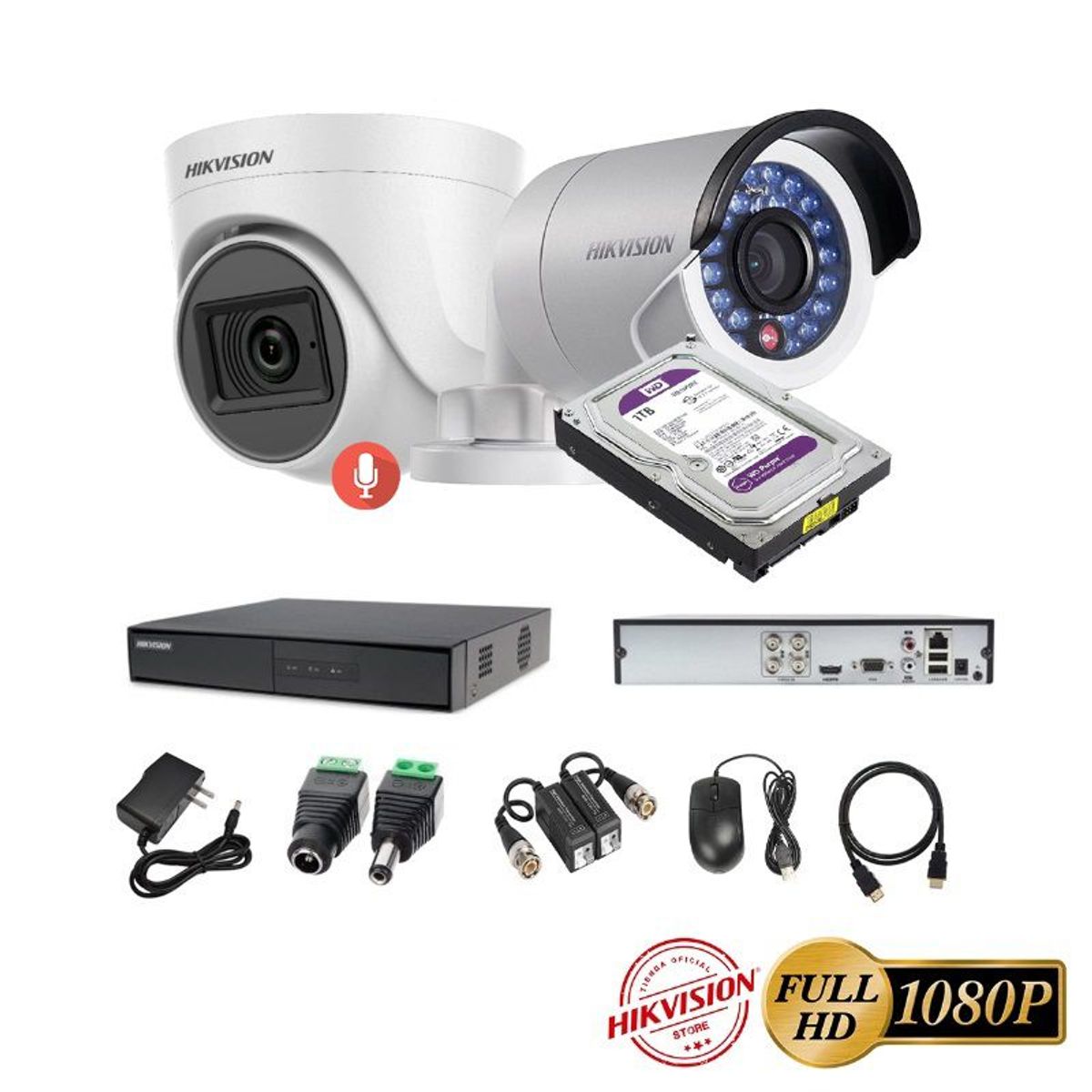 HIKVISION - kit 2 Cámaras Seguridad FULLHD Hikvision + 1TB + AUDIO