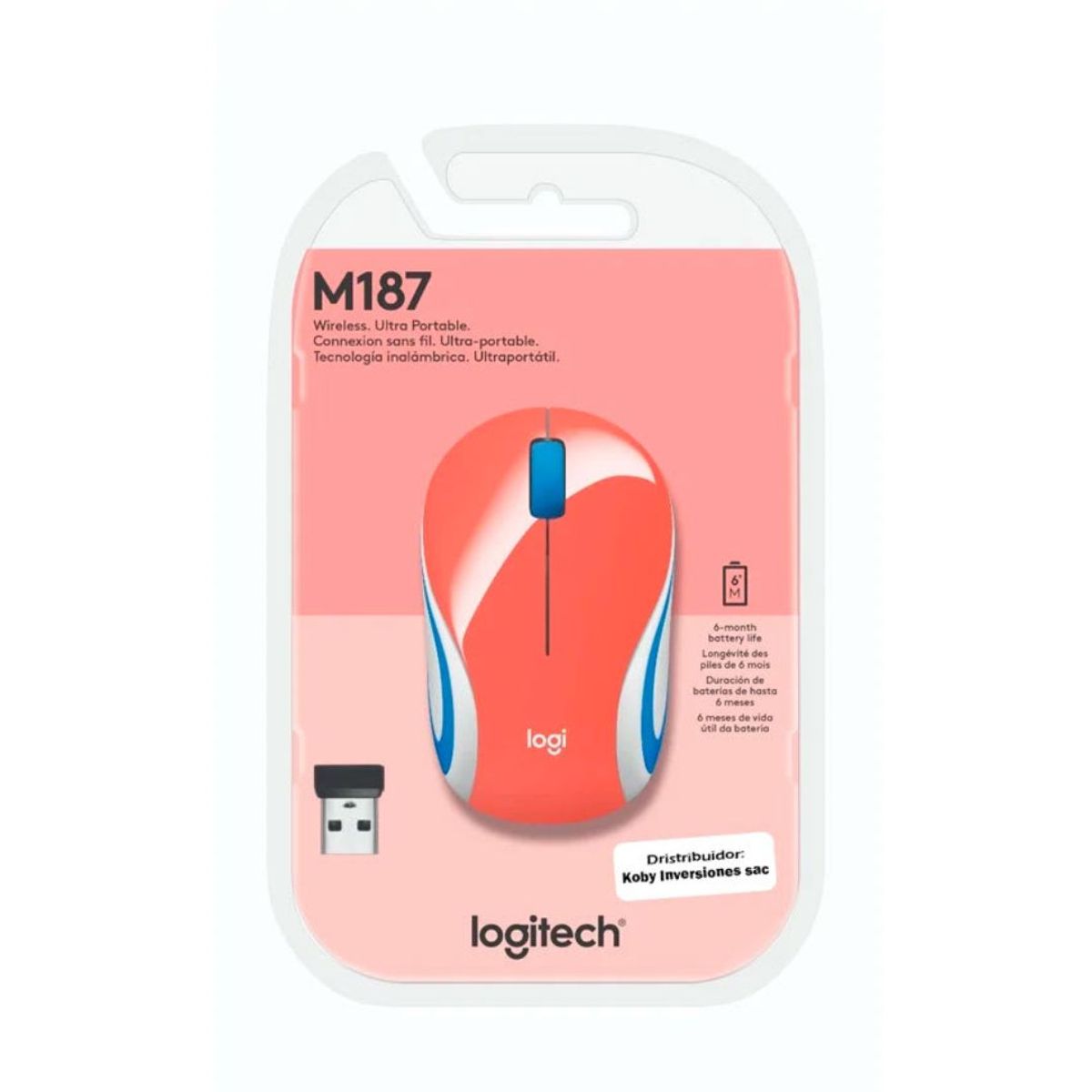 LOGITECH - MOUSE LOGITECH M187 MINI INALAMBRICO CORAL 910-005362