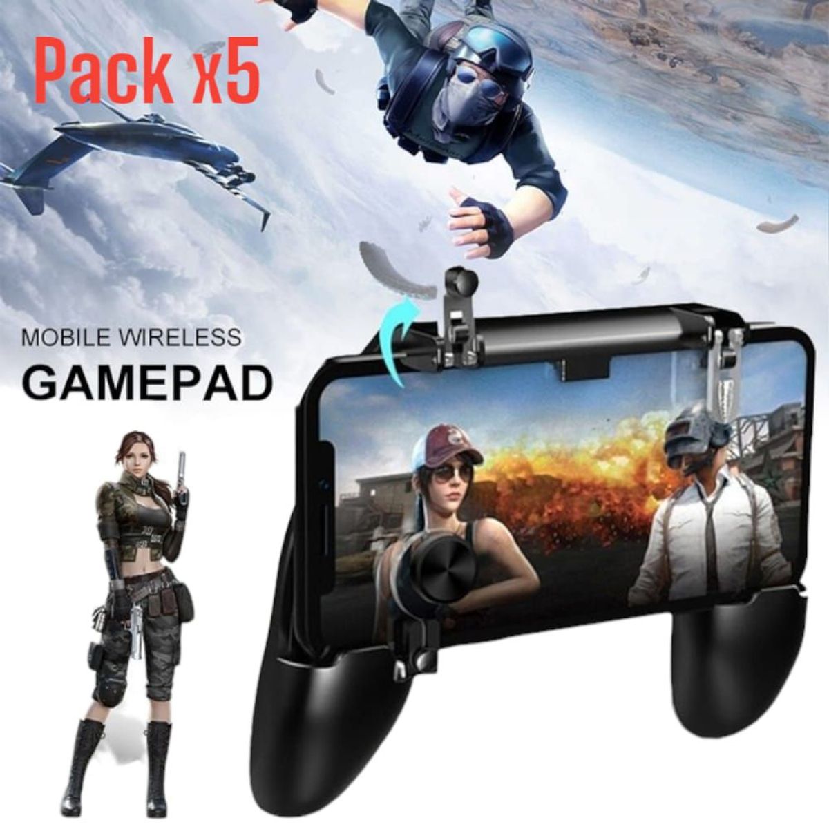 OEM - Pack x5 Gamepad 2 en 1 Gatillo Joystick Grip PUBG FREE FIRE