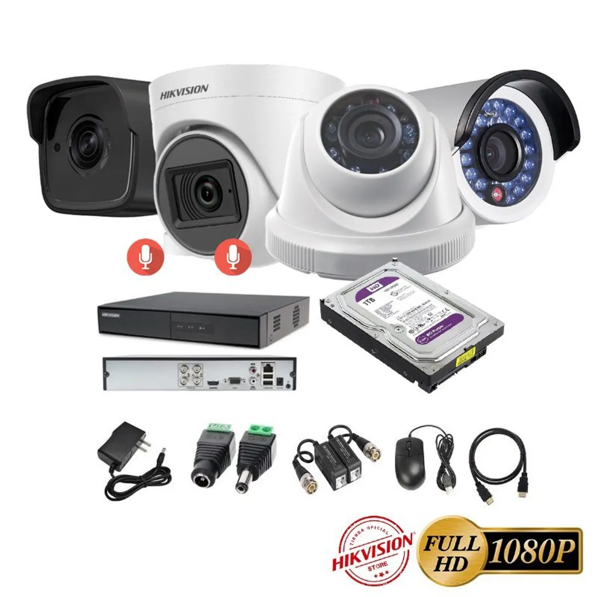 HIKVISION - kit 4 Cámaras Seguridad FULLHD Hikvision + 1TB + AUDIO