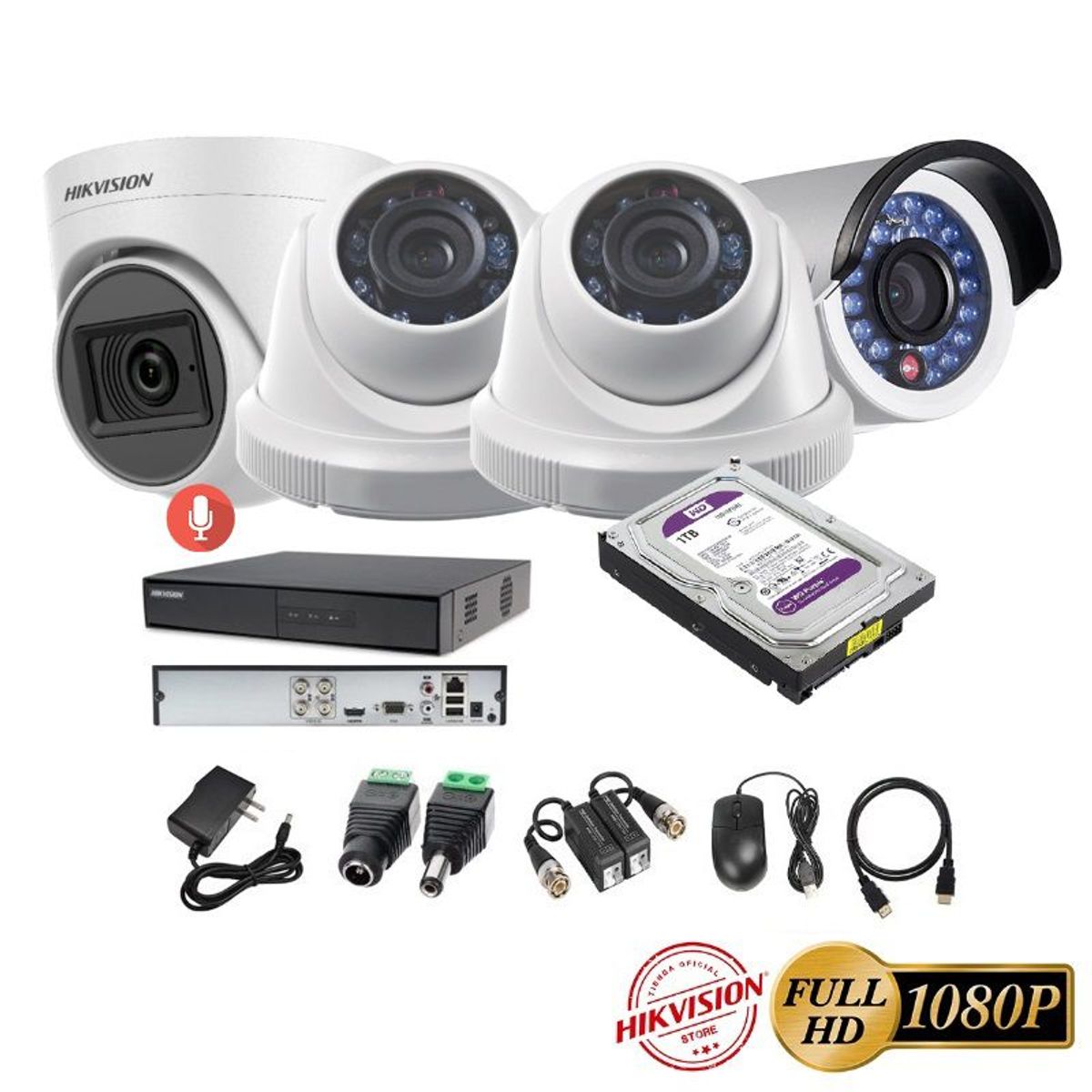 HIKVISION - kit 4 Cámaras Seguridad FULLHD Hikvision + 1TB + AUDIO