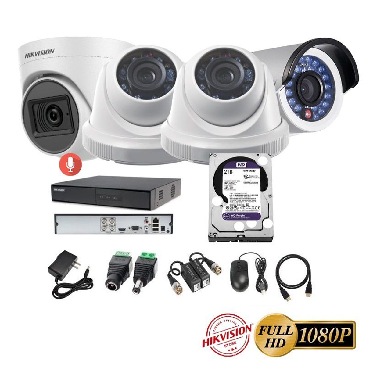 HIKVISION - kit 4 Cámaras Seguridad FULLHD Hikvision + 2TB + AUDIO