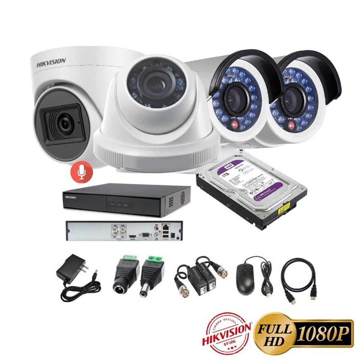 HIKVISION - kit 4 Cámaras Seguridad FULLHD Hikvision + 1TB + AUDIO