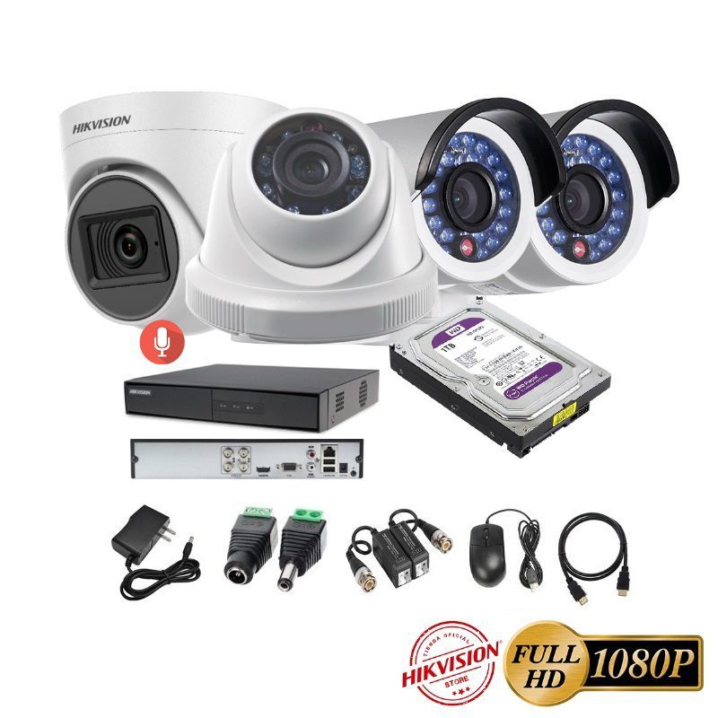 HIKVISION - kit 4 Cámaras Seguridad FULLHD Hikvision + 1TB + AUDIO