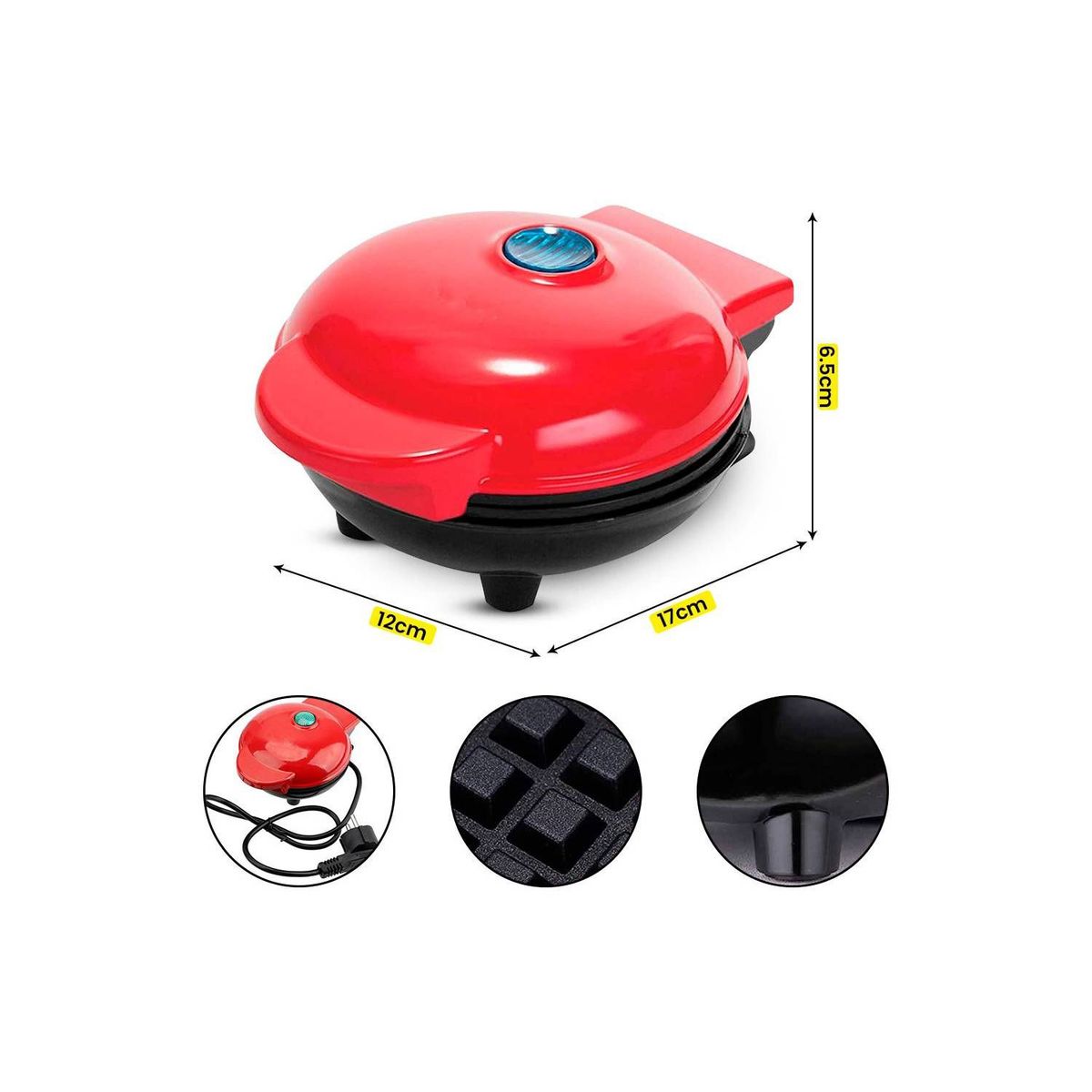 ITELSISTEM - Waflera Mini Electrica Marker 350W Rojo Antiadherente