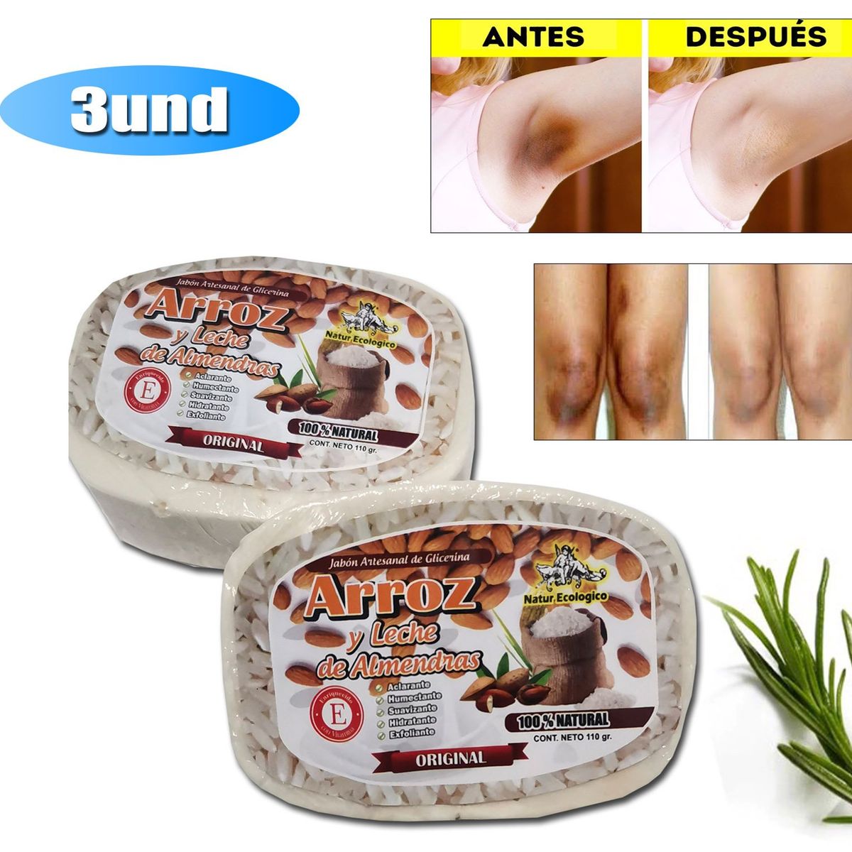 GENERICO - Jabón De Arroz Blanqueador De Zonas Intimas 3 UND