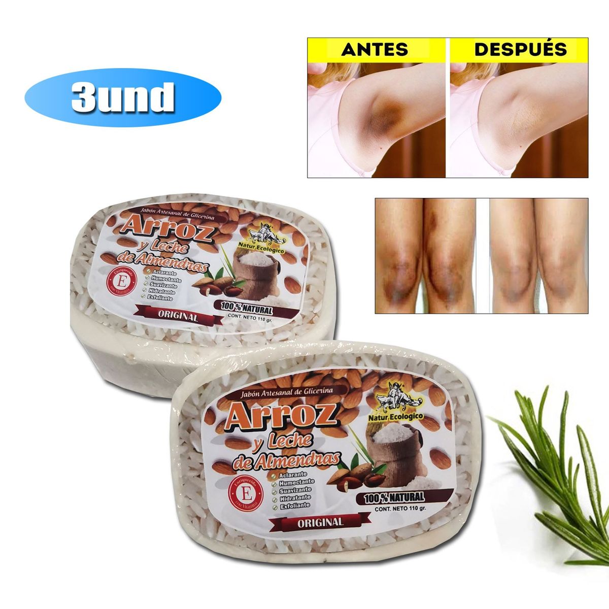 GENERICO - Jabón De Arroz Blanqueador De Zonas Intimas 3 UND