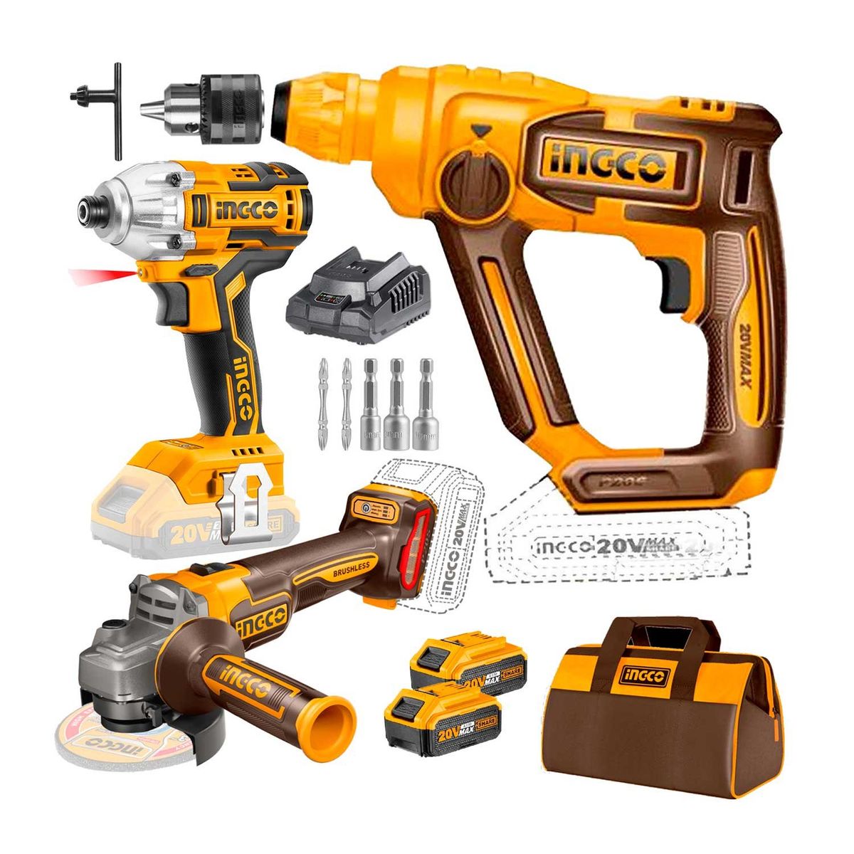 INGCO TOOLS - TALADRO ROTOMARTILLO AMOLADORA ATORNILLADOR IMPACTO BRUSHLES