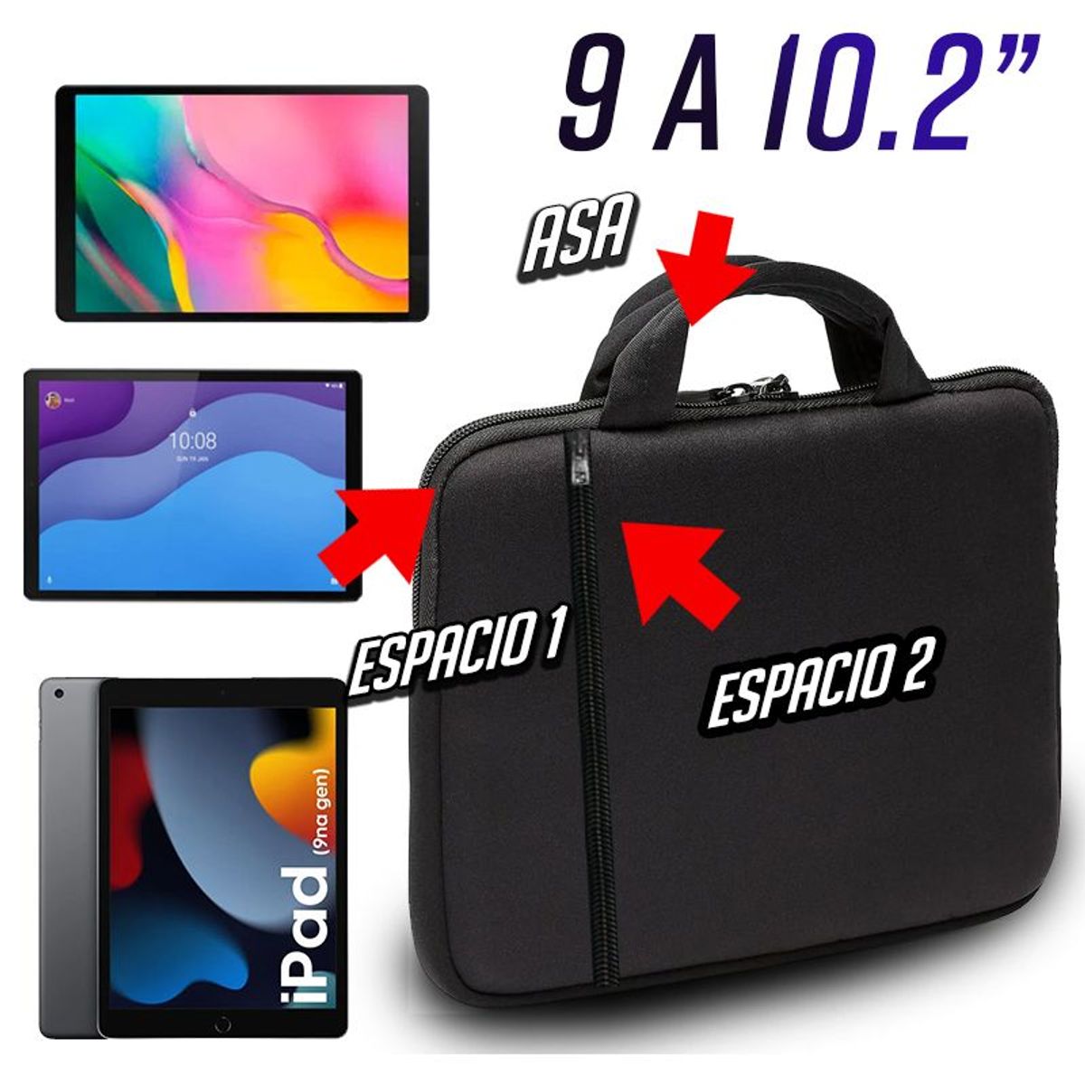 GENERICO - Maletin Funda para Tablet Ipad de 9 ' hasta 10.2 ' doble espacio