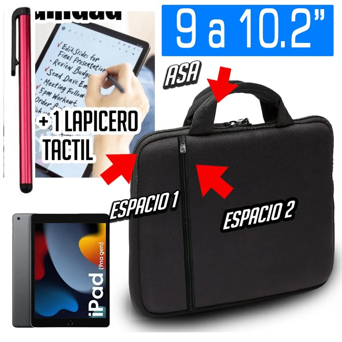 GENERICO - Maletin Funda para Tablet Ipad de 9 a 10.2 ' + Lapicero lapiz tactil