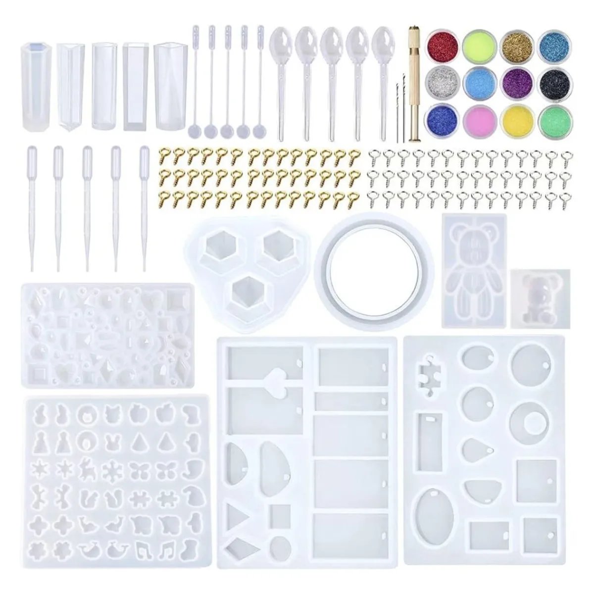 GENERICO - Kit Molde Resina Silicona Manualidades Joyeria 229 Piezas