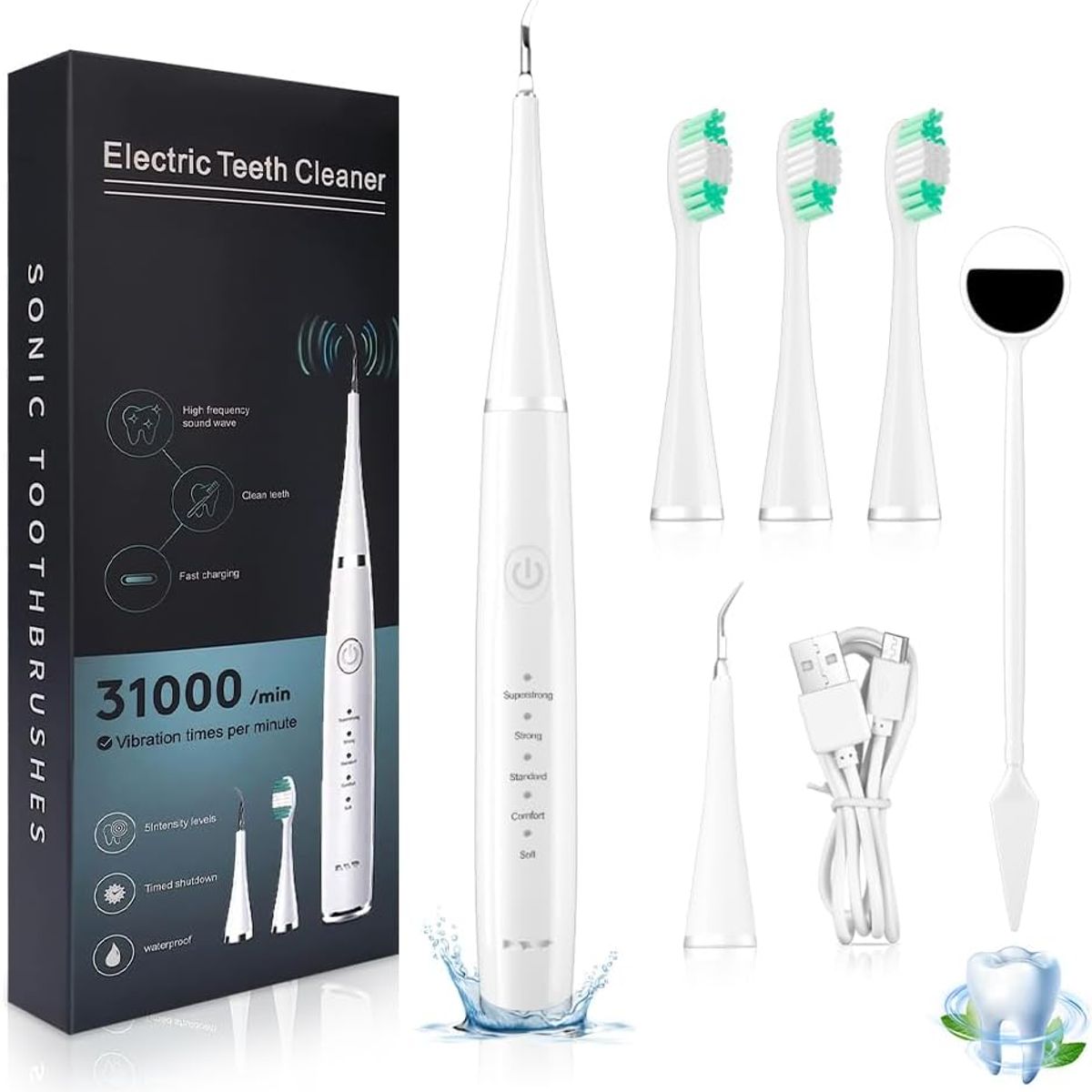 GENERICO - Kit Limpieza Dental Removedor De Sarro Espejo 3 Cabezales