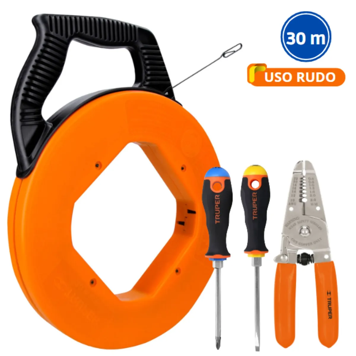 TRUPER - Kit wincha pasacables 30m Profesional alicate pelacable 2 desarmadores