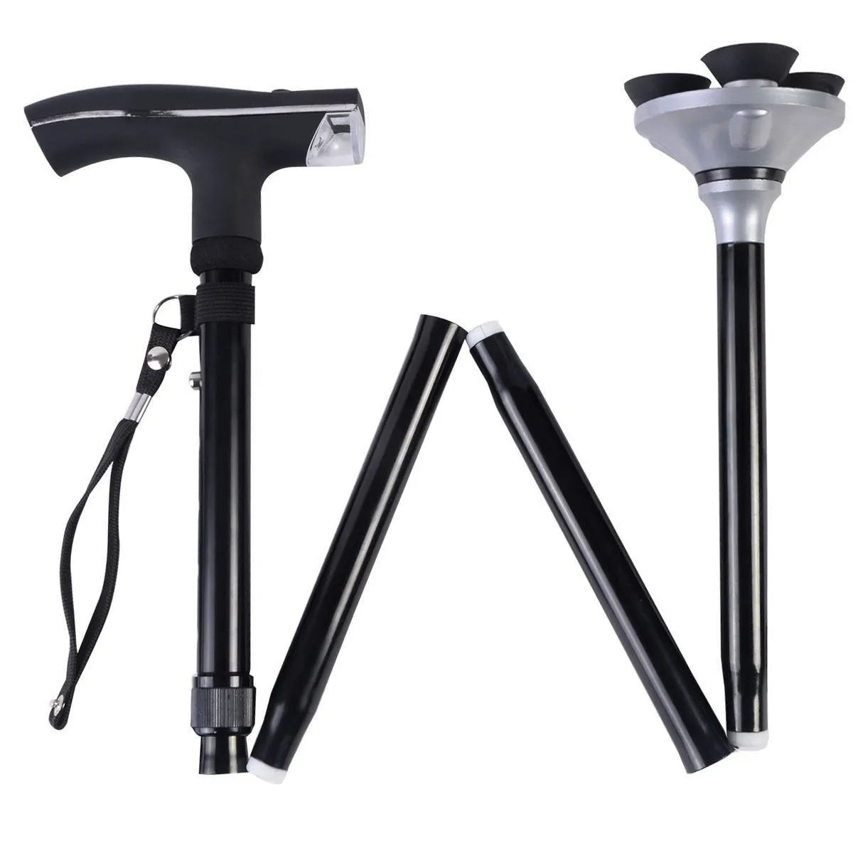 PERUMASSAGE - Bastón Plegable Con Luz Seguridad Y Visibilidad Adultos