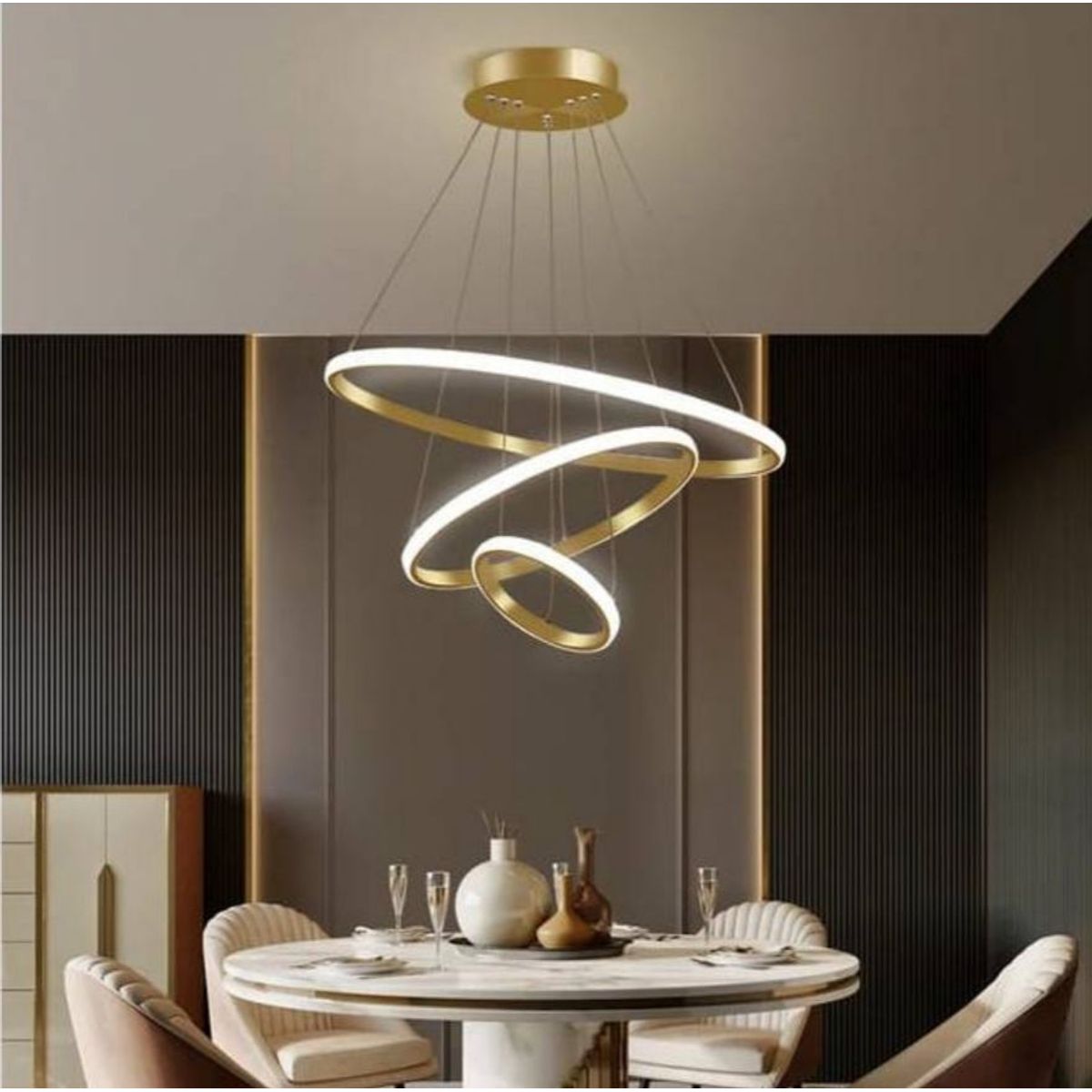 GENERICO - Lámpara 3 luces moderna con anillo irregular , LED - Dorado