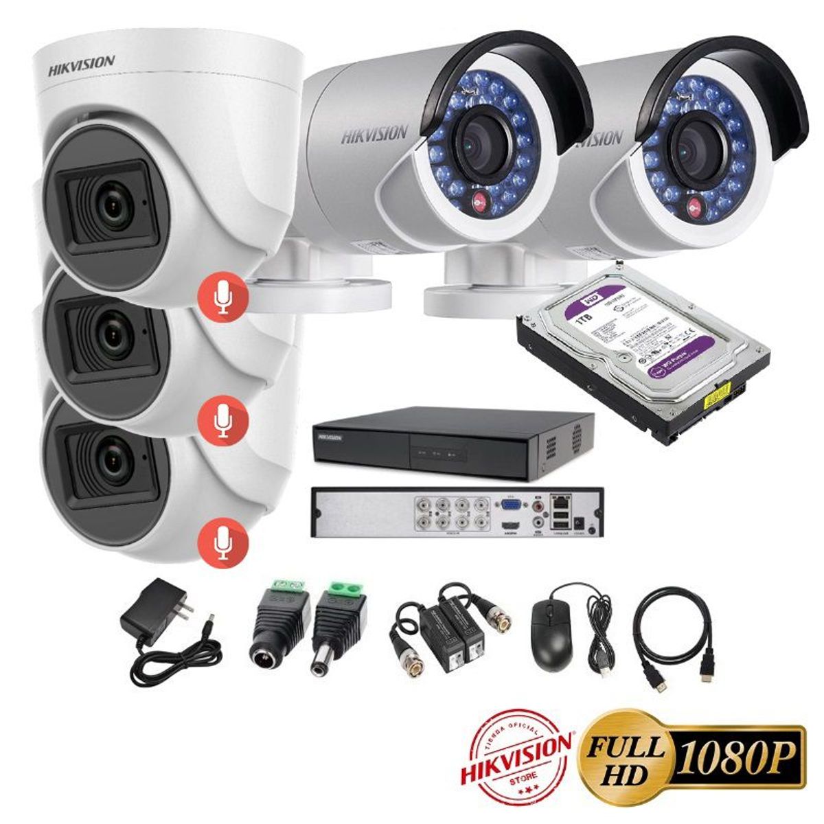 HIKVISION - kit 5 Cámaras Seguridad FULLHD Hikvision + 1TB + AUDIO