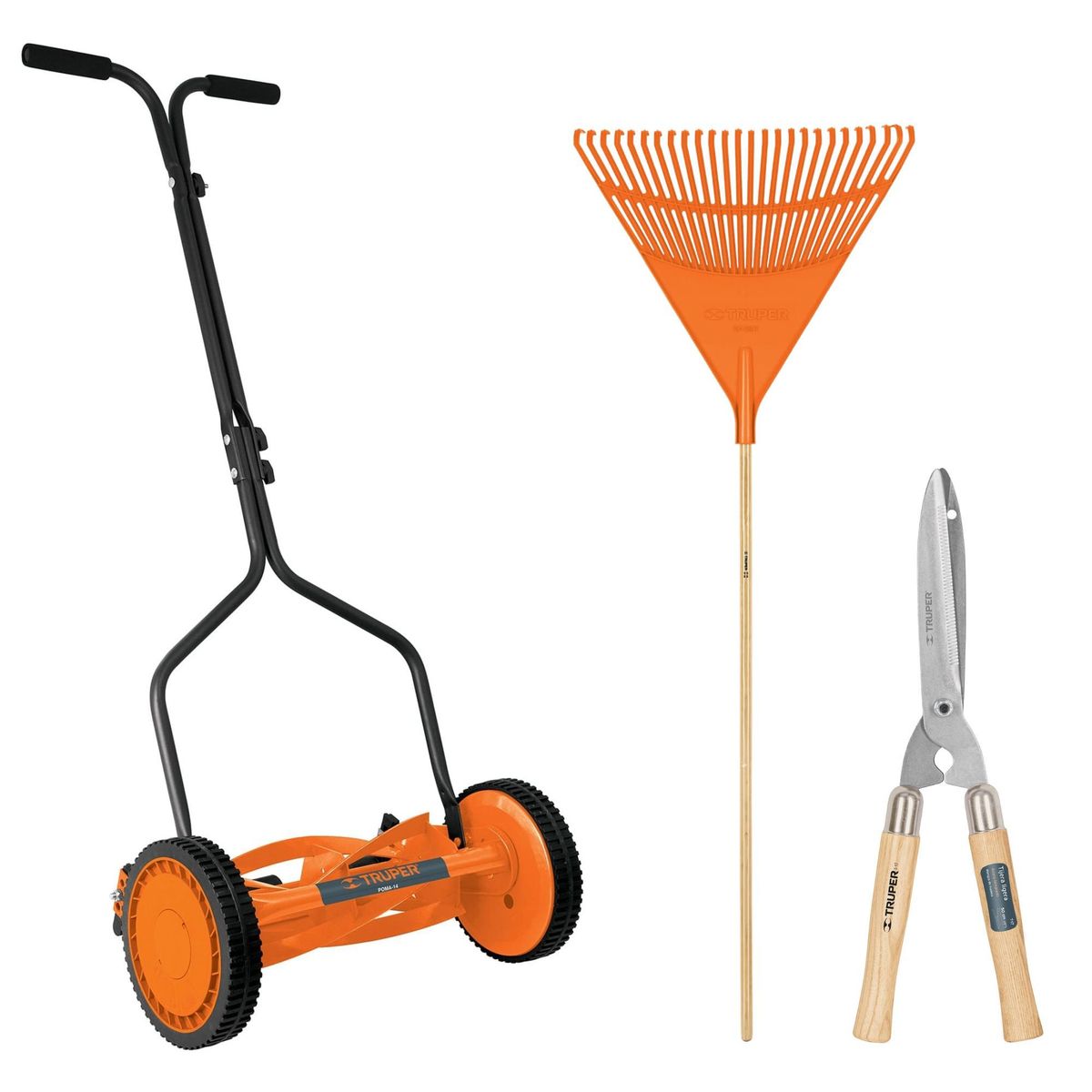 TRUPER - Podadora manual, mas Tijera de poda 50 cm y Escoba rastrillo Truper