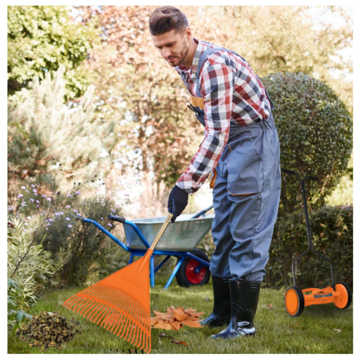 TRUPER - Podadora manual, mas Tijera de poda 50 cm y Escoba rastrillo Truper