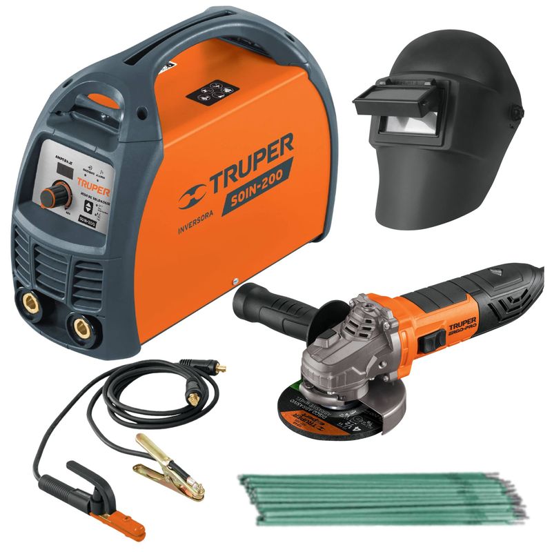 TRUPER - Combo Soldadora inversora 200A  amoladora mascara de soldar electrodos