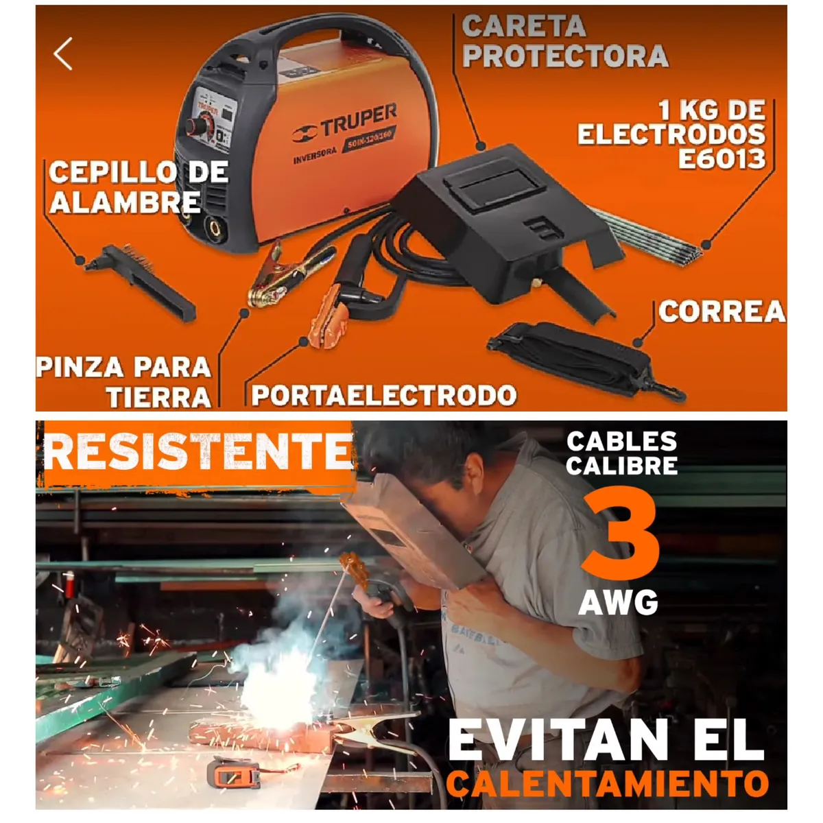 TRUPER - Combo Soldadora inversora 200A  amoladora mascara de soldar electrodos