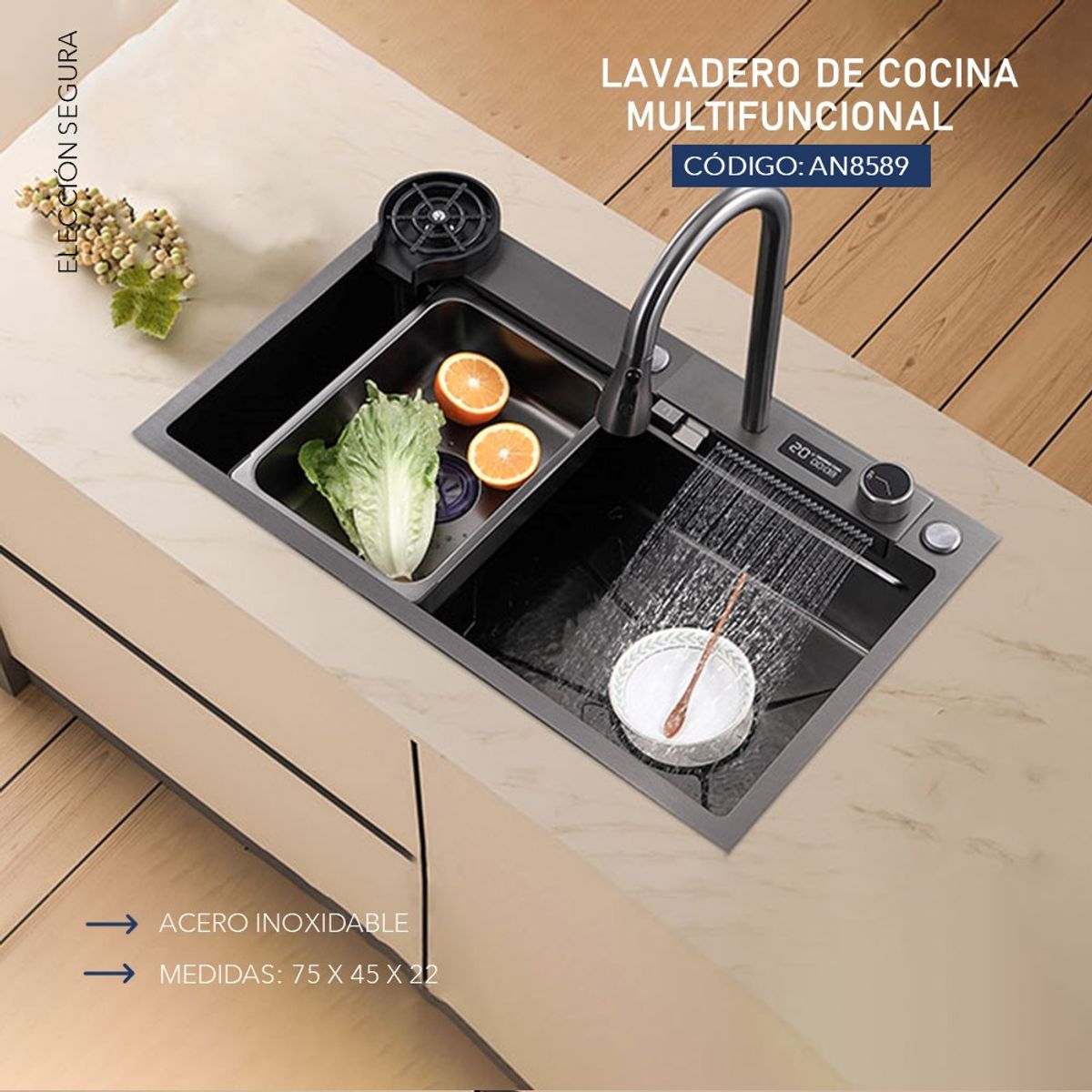 IMPORTADO MC - LAVADERO MULTIFUNCIONAL DOS TECLADOS GRIS OSCURO AN8589