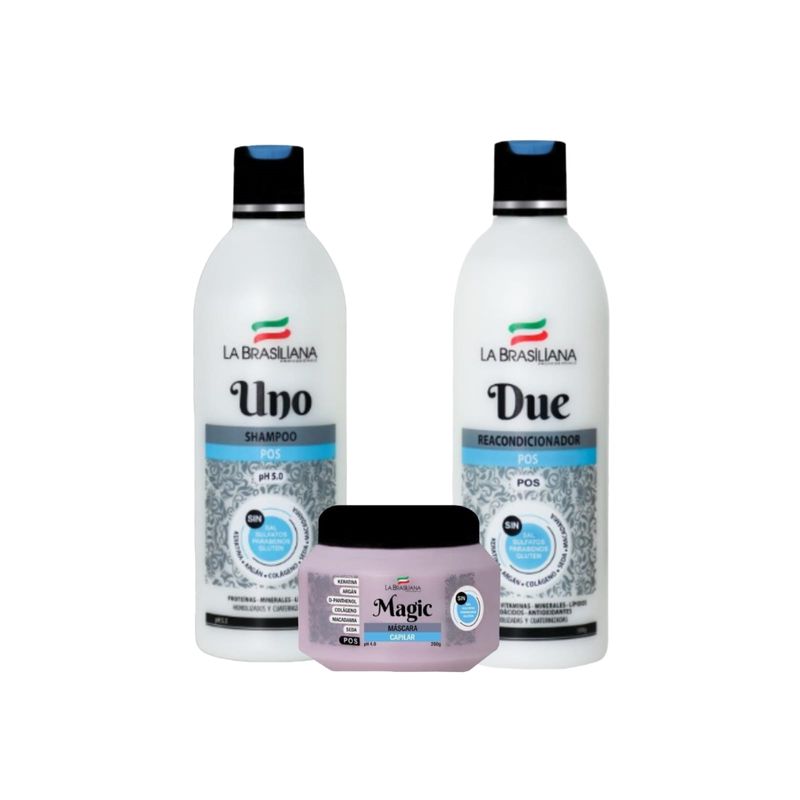 LA BRASILIANA - Kit Shampoo + Acondicionador + Máscara MAGIC POS 250 gr - Post Alisado