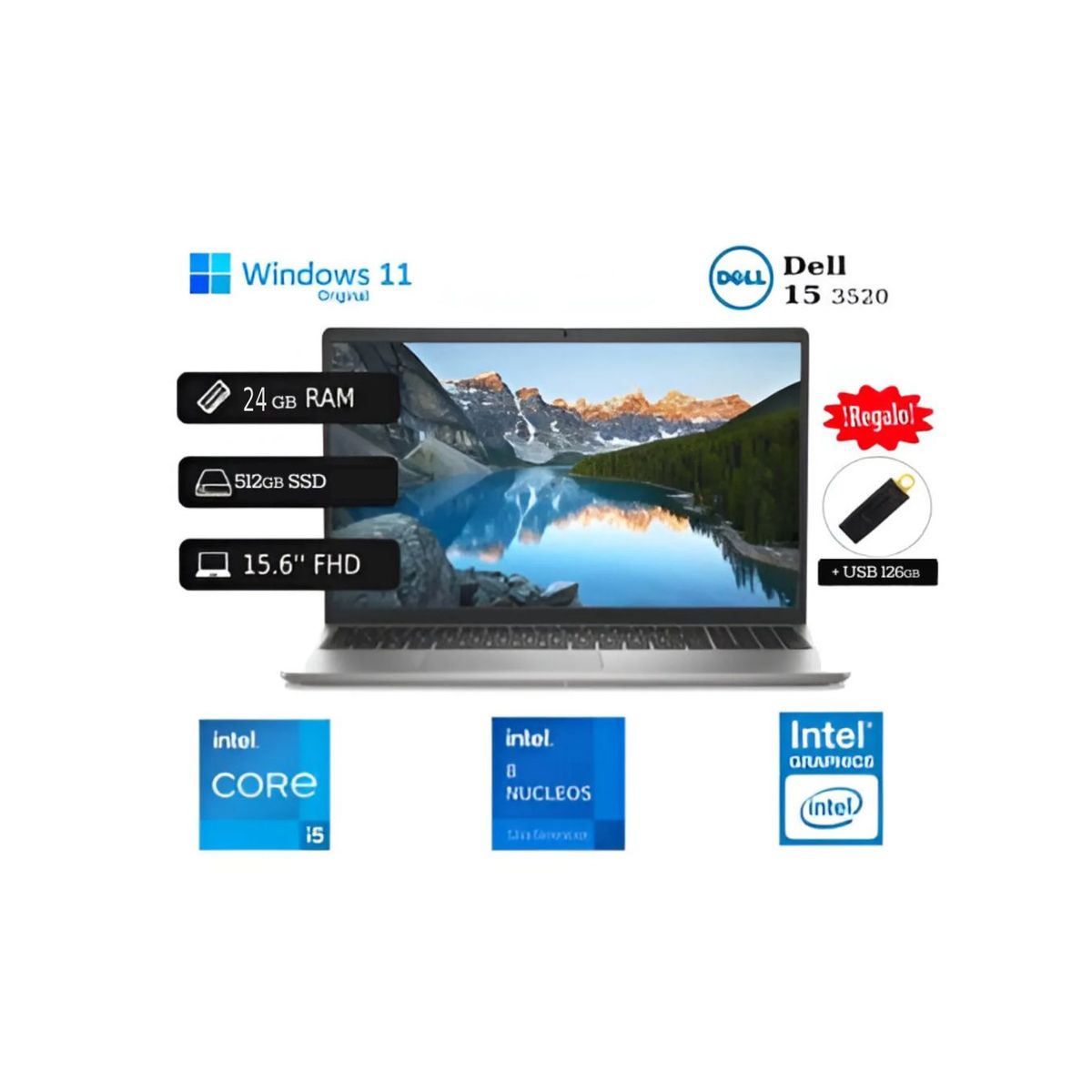 DELL - Laptop Nueva Dell 15 3520 i5 12va 24GB RAM 512GB SSD + 128GB USB + COOLER