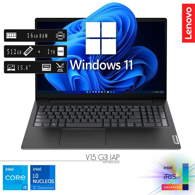 LENOVO - Laptop Nueva Lenovo V15 G3 IAP Core I5 12va Gen 16GB RAM 512GB SSD 1TB HDD -W11