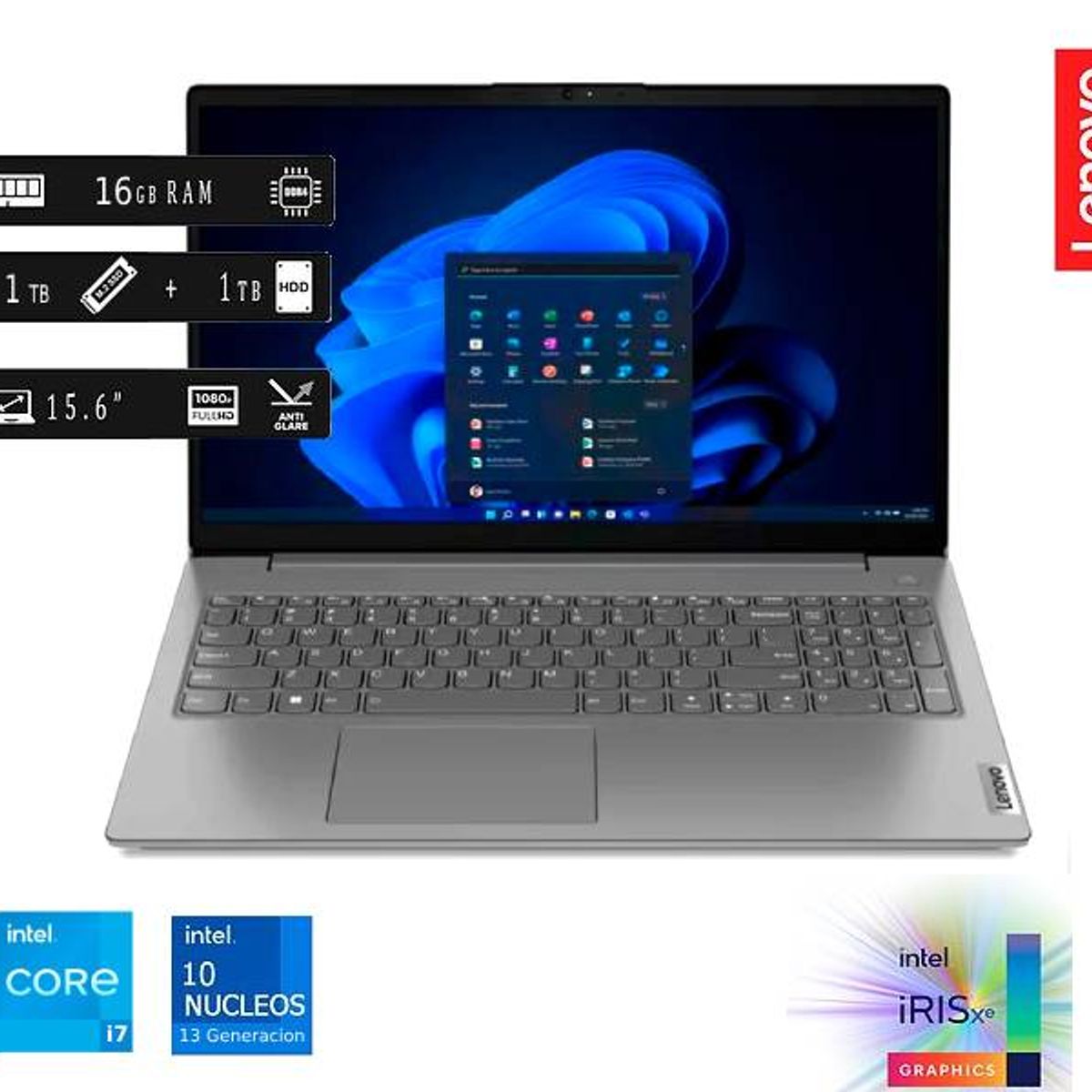 LENOVO - Laptop Nueva Lenovo V15 G4 Intel Core i7 13va gen 16GB RAM 1TB SSD + 1TB HDD EXTERNO 15.6 FHD