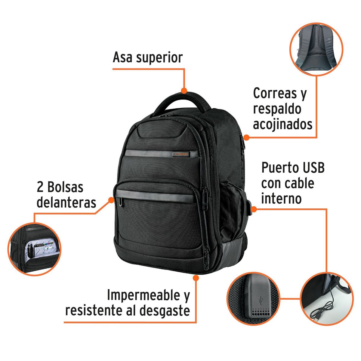 TRUPER - Kit camping, Mochila, tomatodo linterna  cuchilla plegable