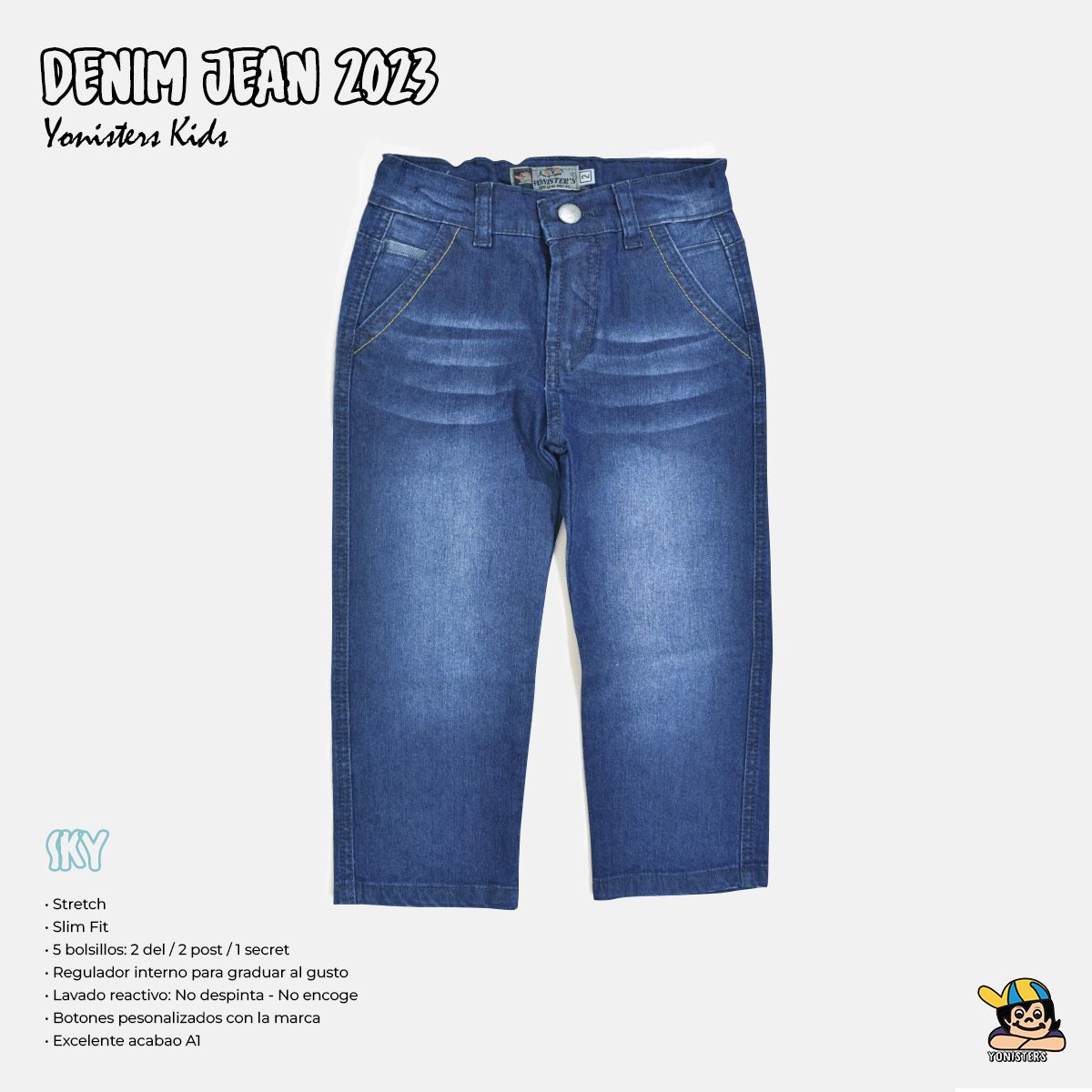 YONISTERS CLOTHING - Pantalón Jeans Stretch Slim Fit Moda Niños Kids
