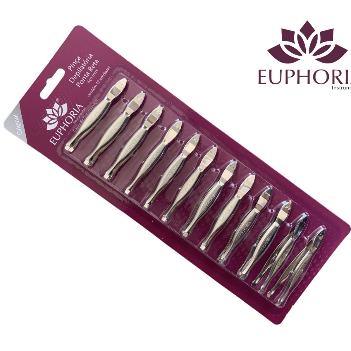 EUPHORIA - Pinzas Depilatoria Punta Recta Blister x12 unidades